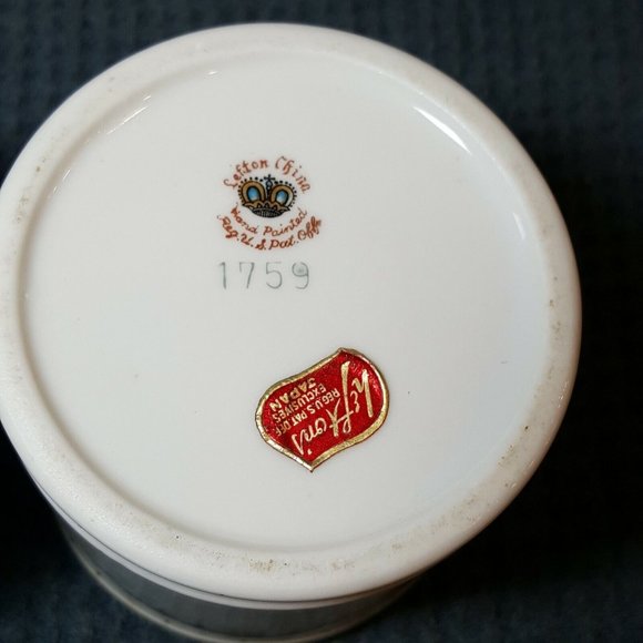 Vtg Lefton China Handpainted Cotton & Powder Holders Gold Embellishments No Lids - Picture 4 of 8
